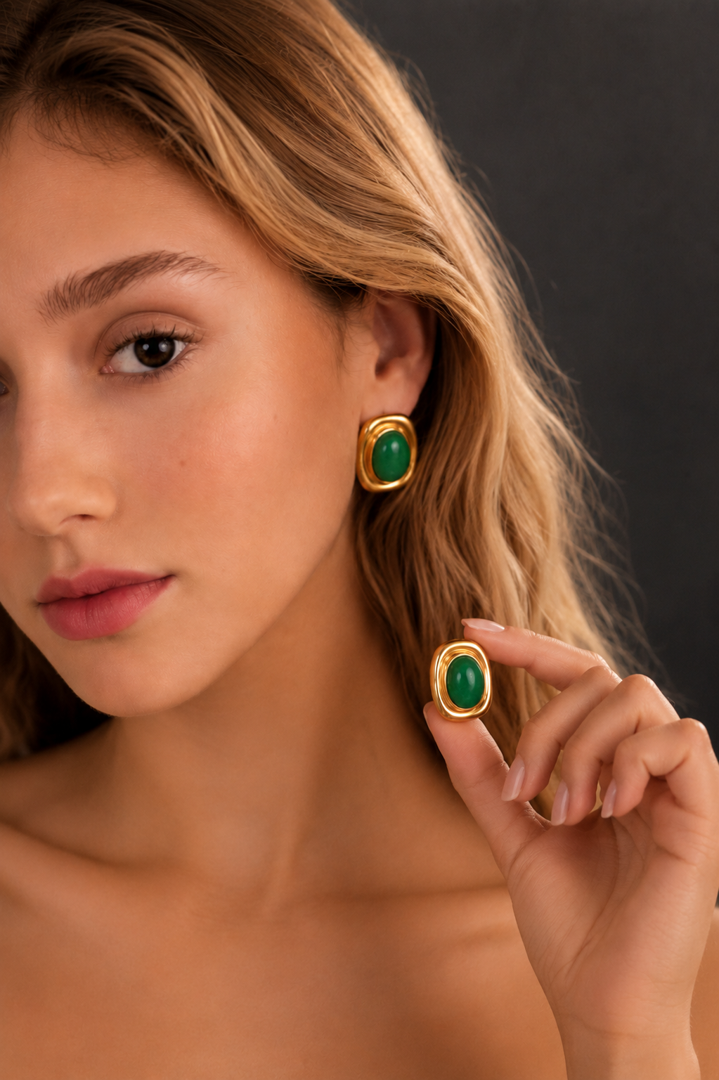 Emerald Stone Statement Earrings