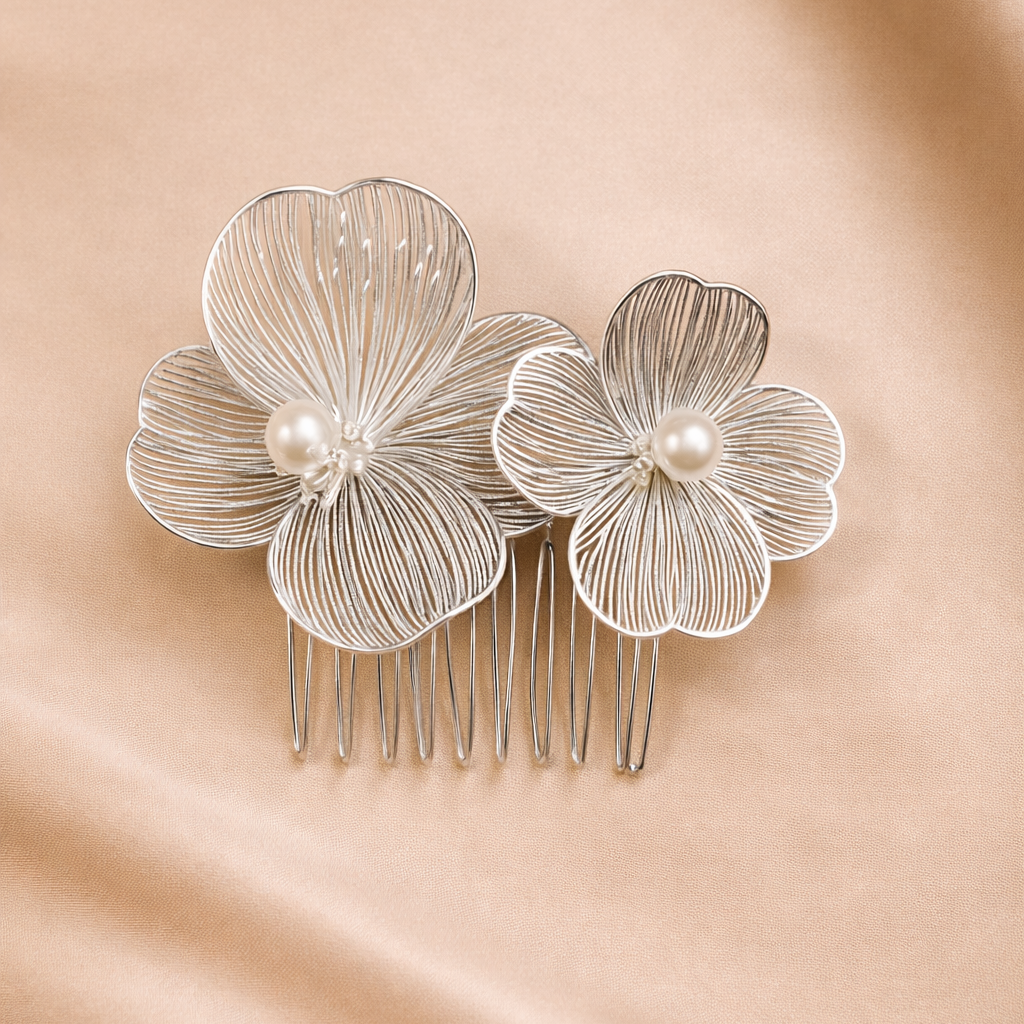 Celeste Silver Pearl Hair Comb