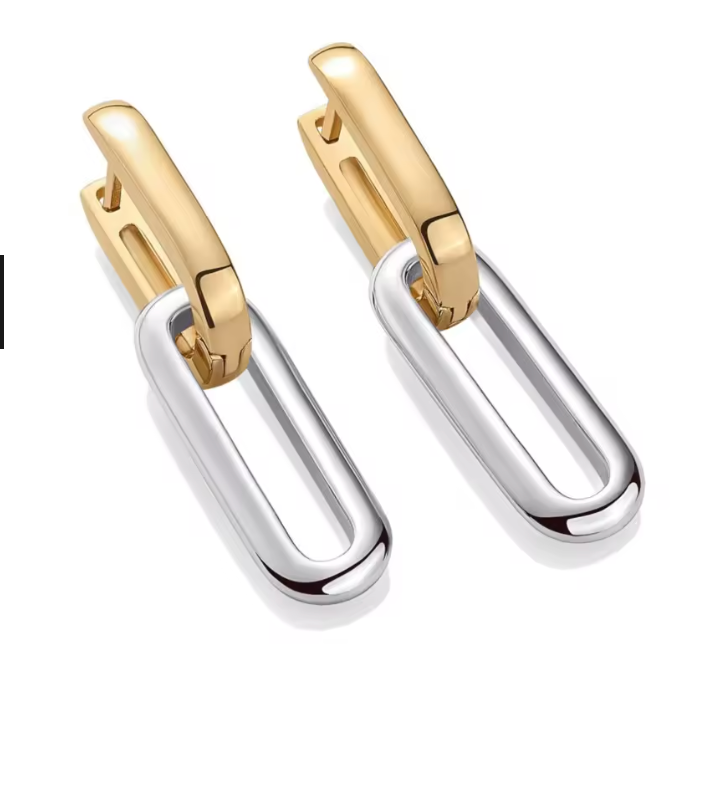 Minimal Two-Tone Link Earrings