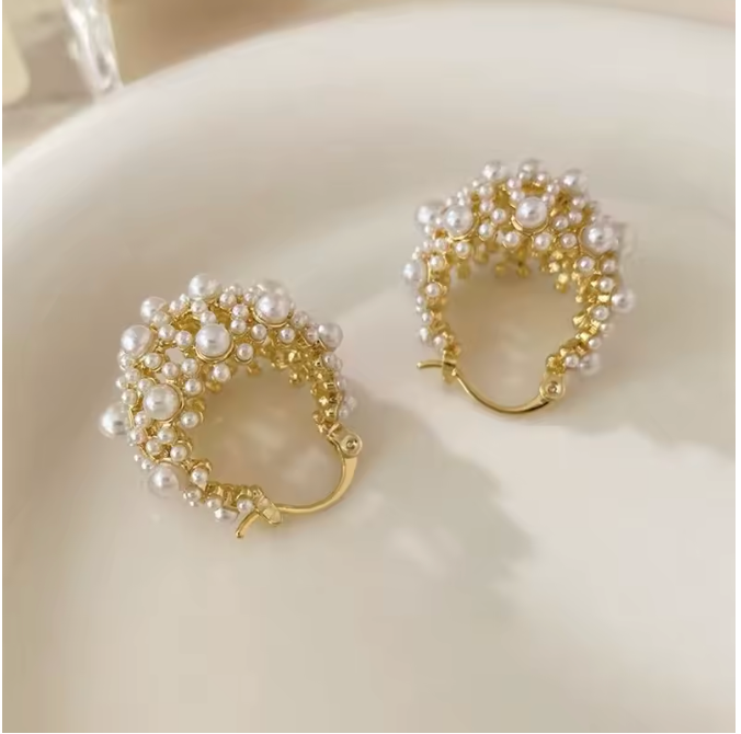 Pearl Cluster Hoop Earrings