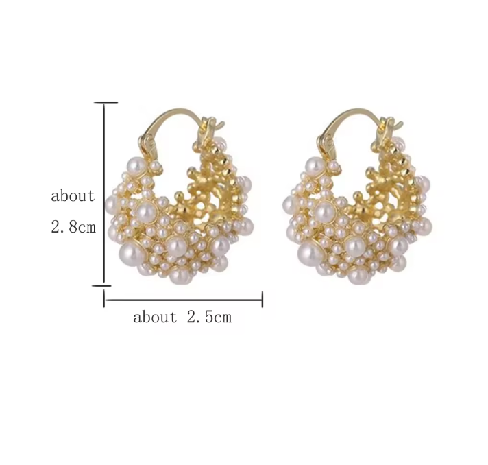 Pearl Cluster Hoop Earrings