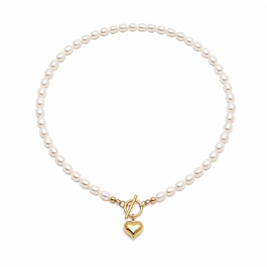 Gold Heart Pearl Necklace