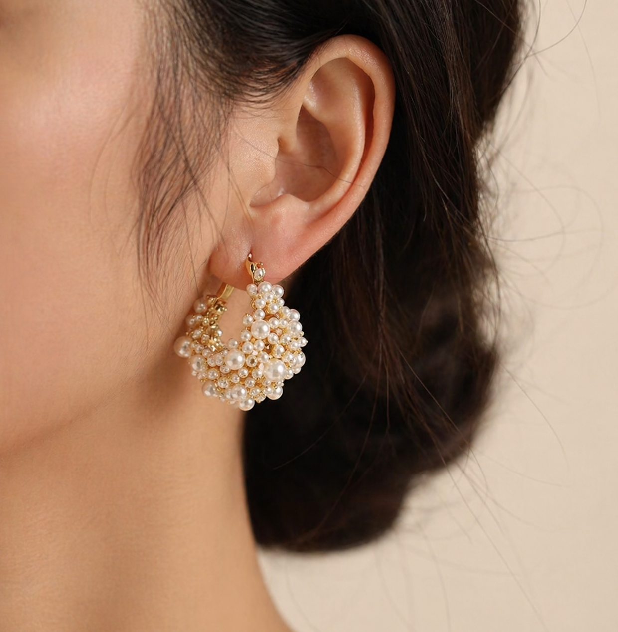 Pearl Cluster Hoop Earrings