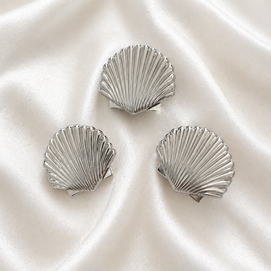 Silver Shell Hair Clips