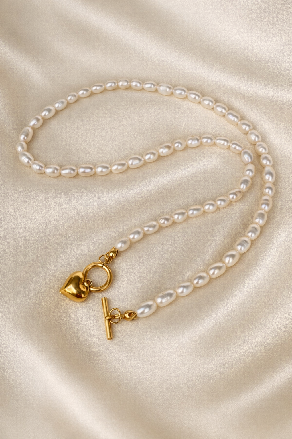Gold Heart Pearl Necklace