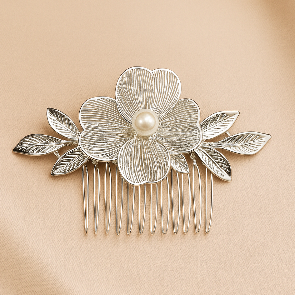 Celeste Silver Pearl Hair Comb
