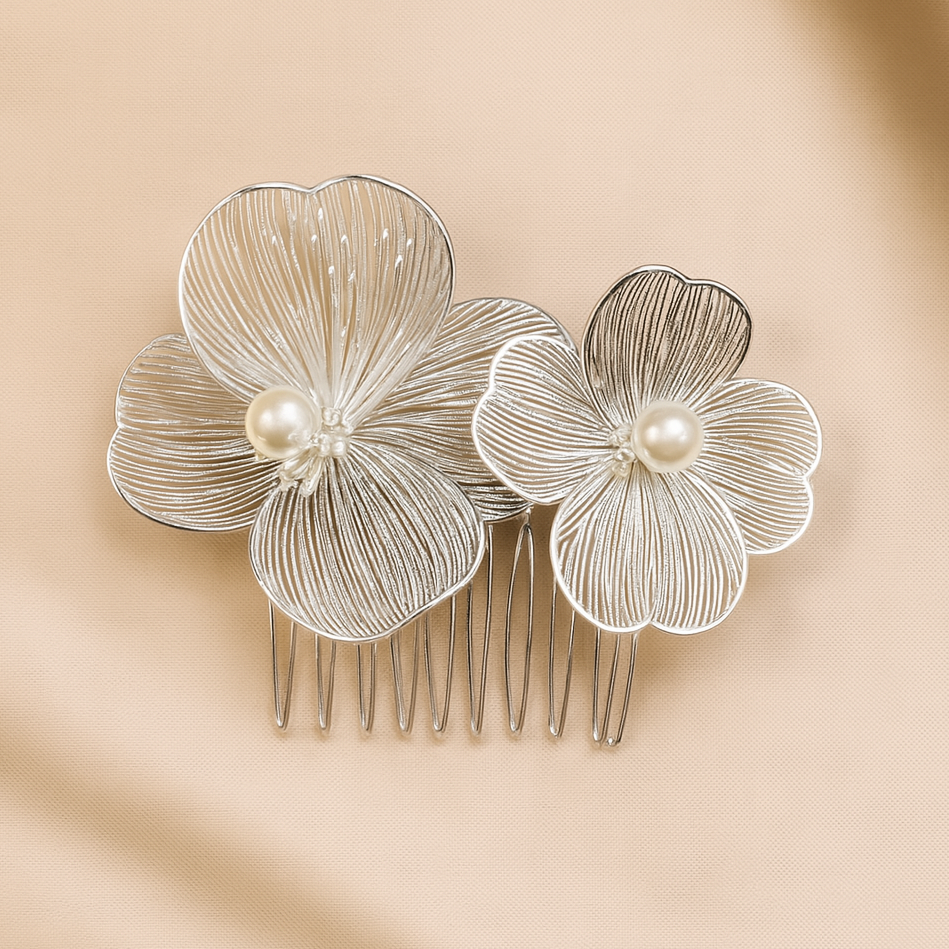 Celeste Silver Pearl Hair Comb