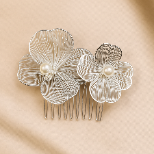 Celeste Silver Pearl Hair Comb