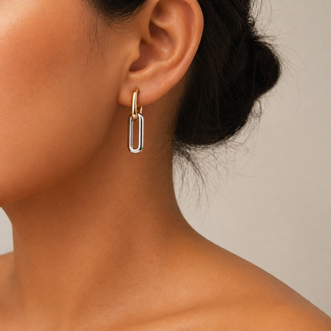Minimal Two-Tone Link Earrings