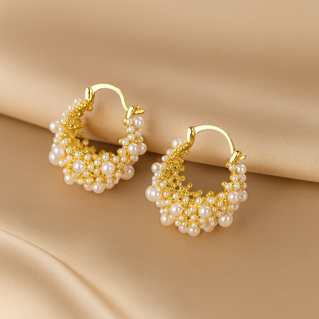 Pearl Cluster Hoop Earrings