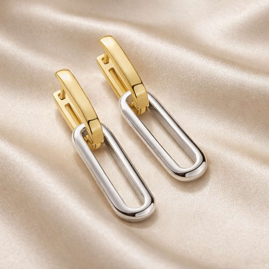 Minimal Two-Tone Link Earrings