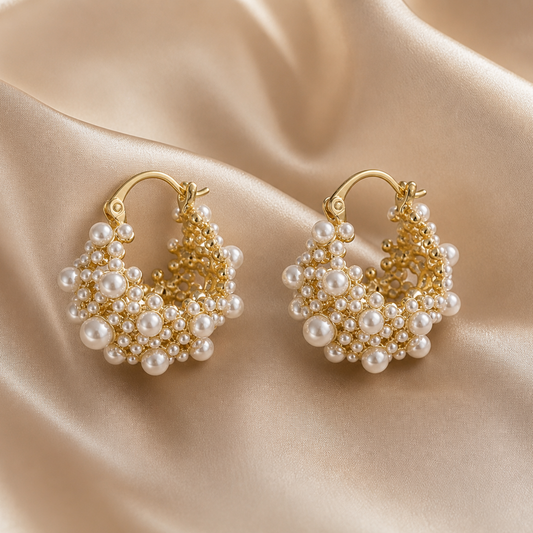Pearl Cluster Hoop Earrings